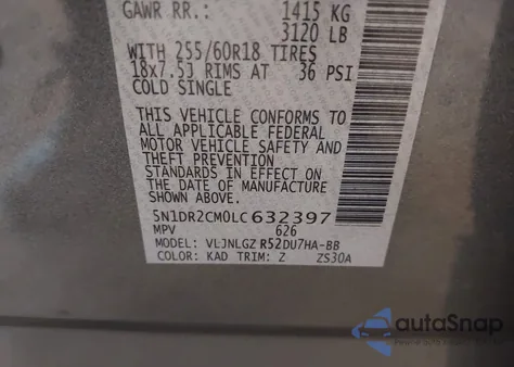 2020 Nissan Pathfinder Sl 4Wd from USA, damaged, VIN 5N1DR2CM0LC632397